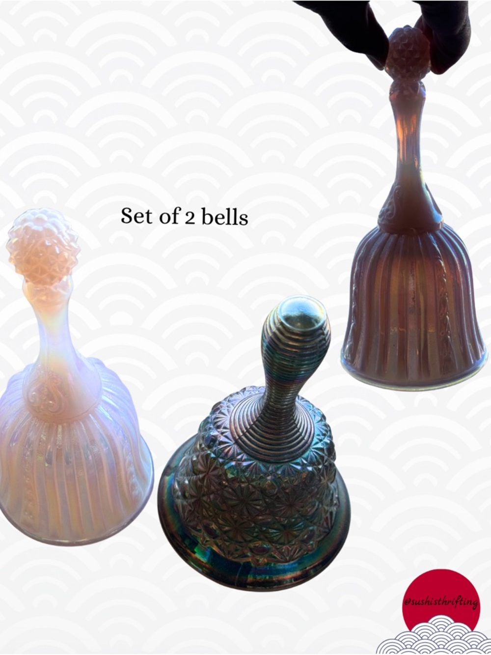 Vintage Iridescent Glass Bell Duo - Picture 4 of 4